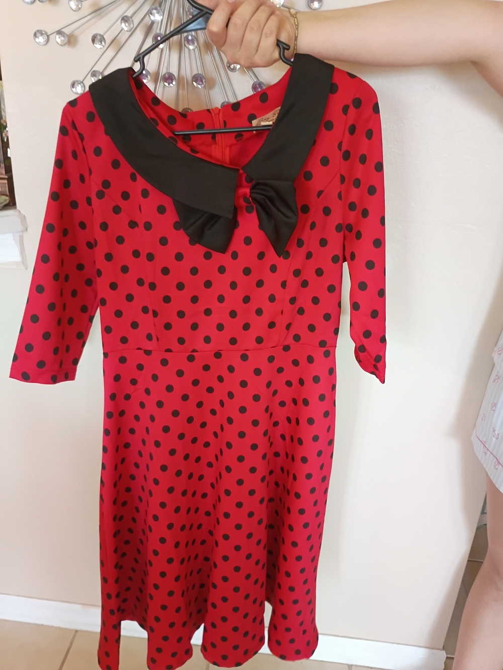 Lindy Bop Red and Black Polka Dot Dress with Contrast Bow Collar